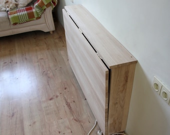 Radiator cover table, Wall folding desk in solid oak, Space saving drop leaf desk, - HANDMADE