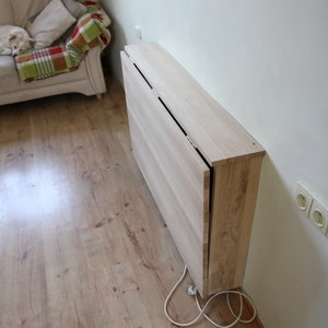 Radiator cover table, Wall folding desk in solid oak, Space saving drop leaf desk, - HANDMADE