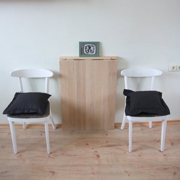 Solid Oak Wall Mounted Folding Table, Space Saving Desk