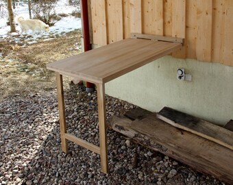 Wall Mounted High Rectangular Wood Table In Solid Oak Wall Etsy