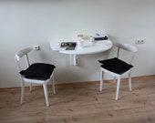 White wall mounted drop leaf table Fold down desk Wall mounted oak wood desk Kitchen table Space saving table Scandinavian style