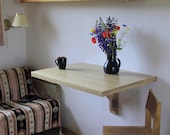 Wall mounted drop leaf table in solid oak thickened at the bottom with a wooden frame - Fold down desk - space saving furniture