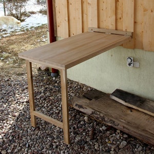 Wall mounted folding table - natural oak wood murphy desk - Dining table - gift for carpenter - gardener tailor workplace