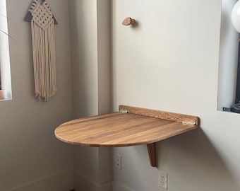 Solid Oak Wall Mounted Fold-Up Desk - Space Saving Table (66x90cm)