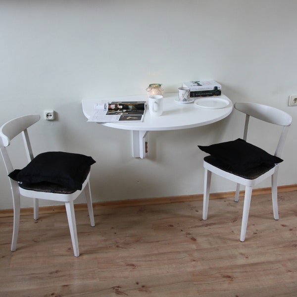 White wall mounted wooden table Folding desk Oak wood desk Kitchen table Space saving table Scandinavian style