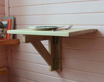 Wall mounted table for one - Fold down desk - Drop leaf table - Space saving furniture - Fold down shelf - Floating table - Warm wood desk