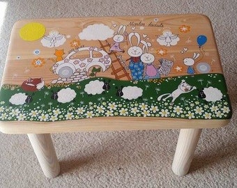 Child's bench - wooden stool for kids - painted furniture - baby shower gift - small stool - personalized gift for kids - kids furniture