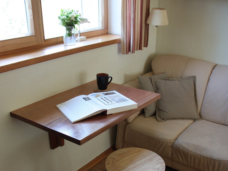 Wall Folding Table In Solid Meranti Wood Mounted Drop Leaf Dining Fold Down Desk