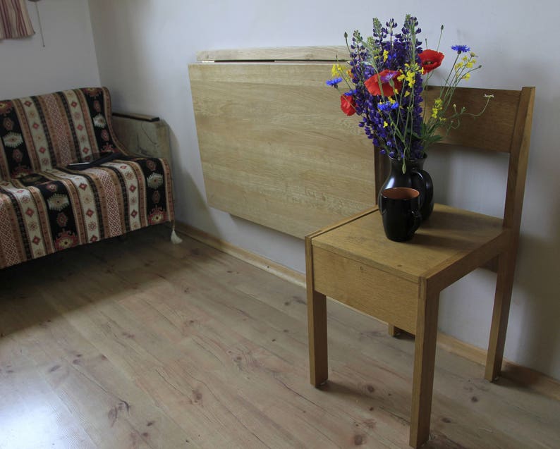 Sturdy Murphy table in solid oak thickened at the bottom with a wooden frame HANDMADE image 3