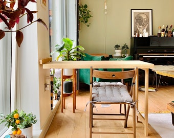 Solid Oak Murphy Desk – Drop Leaf Space-Saving Table