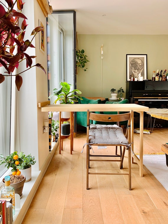Solid Oak Murphy Desk – Drop Leaf Space-Saving Table