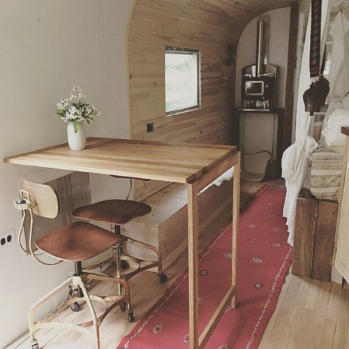 Table Murphy en chêne - Bureau mural à abattant, petits meubles de maison