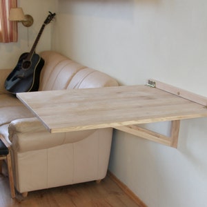 Wall mounted table in solid oak - Wall folding desk - Murphy table - Space saving furniture - Wall Mounted Floating - Home Office Desk