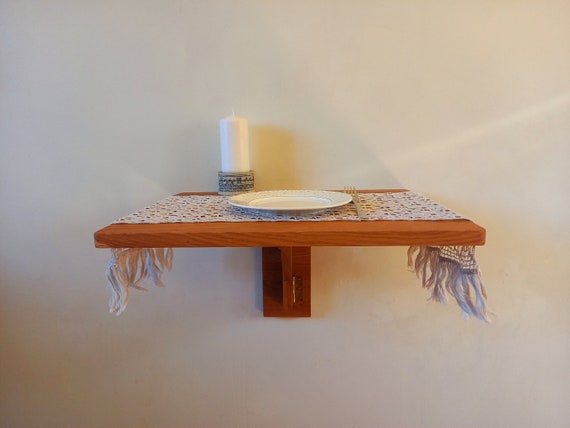 Wall Folding Table in Solid Oak Above a Radiator Wall Mounted Drop