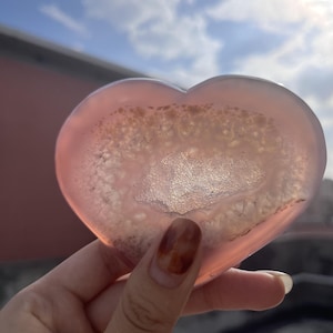 Natural Pink Agate Heart Shaped,Crystal Heart Carved,Love Energy Stone,Healing Crystal Heart,Home Decor,Valentines day Gift