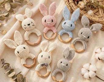 Personalized Wooden Baby Rattle with Name • Custom Engraved Animal • Montessori Toy • Newborn & Baby Shower Gift