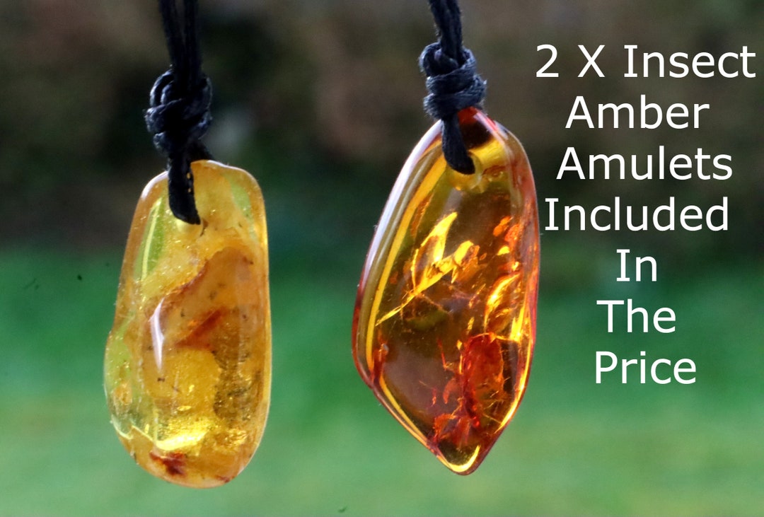 2 X Amber Insect Inclusion Amulet Pendants Included in This Offer