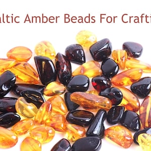 Crafting Amber Beads with holes / Drilled Bean shapes Approx 40 mixed color beads in each 20 grams / Natural Amber Honey and Cherry Color