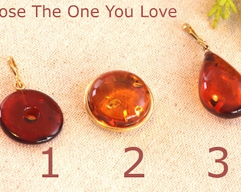 Choose The One You Love Dainty Baltic Amber Pendants Choose 1, 2 or 3 Classic Gifts / Gold Plated 925 Sterling Silver Amber Gem Pendant