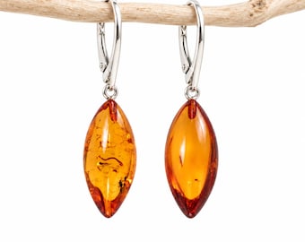 Baltic Amber Teardrop Earrings on Sterling Silver Lever Back