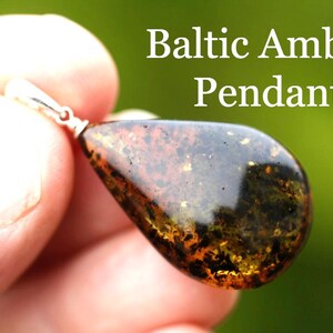 Natural Handmade Green Amber Pendant on Sterling Silver / Gemstone Eco Amber Jewelry image 2