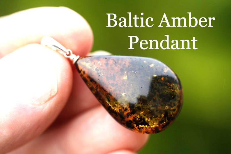 Natural Handmade Green Amber Pendant on Sterling Silver / Gemstone Eco Amber Jewelry image 2