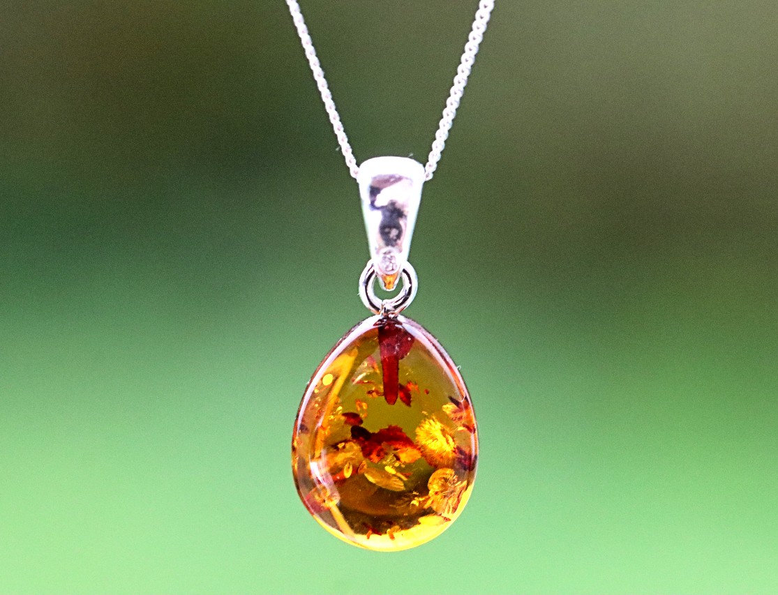 Classic Drop Adult Honey Amber Pendant / Sterling Silver Amber Gemstone / Baltic Amber Minimalist Cute Jewellery / Dainty Small Drop Pendant