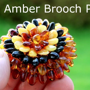 Handmade Amber Flower Brooch | Vintage Style Baltic Amber Gemstone Pin | Unique Gift for Mum, Gran, or Aunt |Layered Amber on Cotton Backing