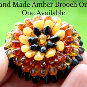 Handmade Woven Flower Baltic Amber Brooch | Unique Amber Pin Pendant | One-of-a-Kind Gift