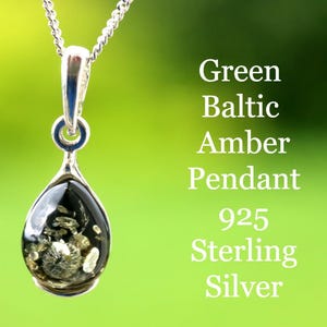 Dainty Green Baltic Amber Pendant: 925 Sterling Silver, Minimalist Jewelry image 2