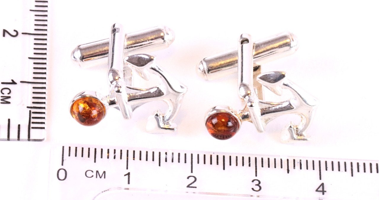 Boutons De Manchette Victoriens Ambre Naturel Et Argent Sterling - Occasion, Pologne