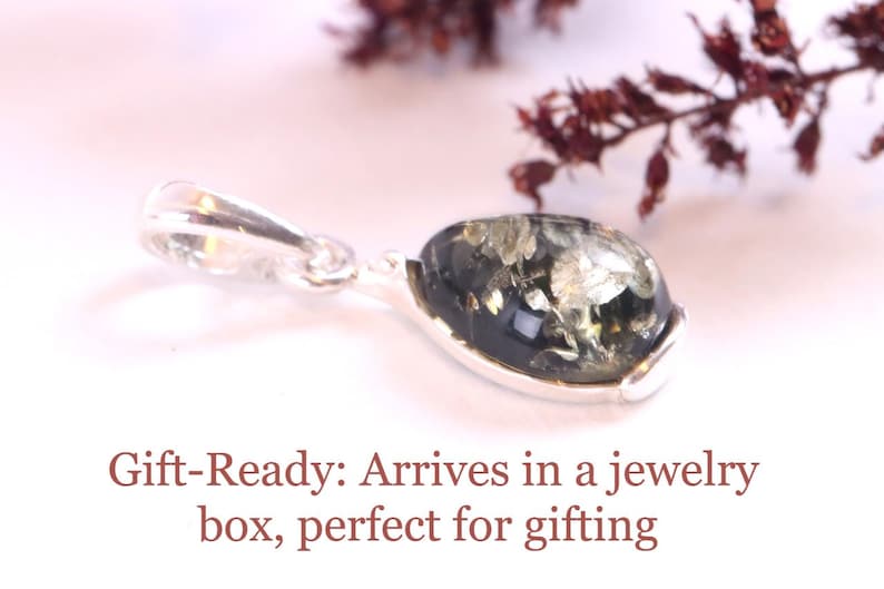Dainty Green Baltic Amber Pendant: 925 Sterling Silver, Minimalist Jewelry image 4