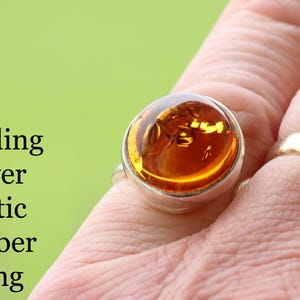 Sterling Silver Baltic Amber Ring | Honey Amber Gemstone | Adjustable Statement Ring Gift for Him or Her