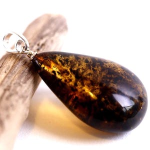 Natural Handmade Green Amber Pendant on Sterling Silver / Gemstone Eco Amber Jewelry image 3