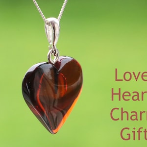 Cherry Baltic Amber Heart Pendant – Handcrafted with 925 Sterling Silver / Baltic Amber Heart Pendant