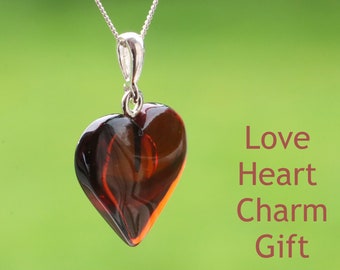 Cherry Baltic Amber Heart Pendant – Handcrafted with 925 Sterling Silver