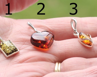 Choose The One You Love Dainty Baltic Ambe Pendants Choose 1, 2 or 3 Classic Gifts /  Amber Gem / 925 Sterling Silver Amber Gem Pendant