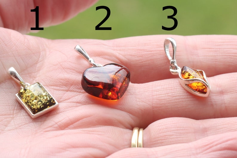 Choose The One You Love Dainty Baltic Ambe Pendants Choose 1, 2 or 3 Classic Gifts / Amber Gem / 925 Sterling Silver Amber Gem Pendant image 1