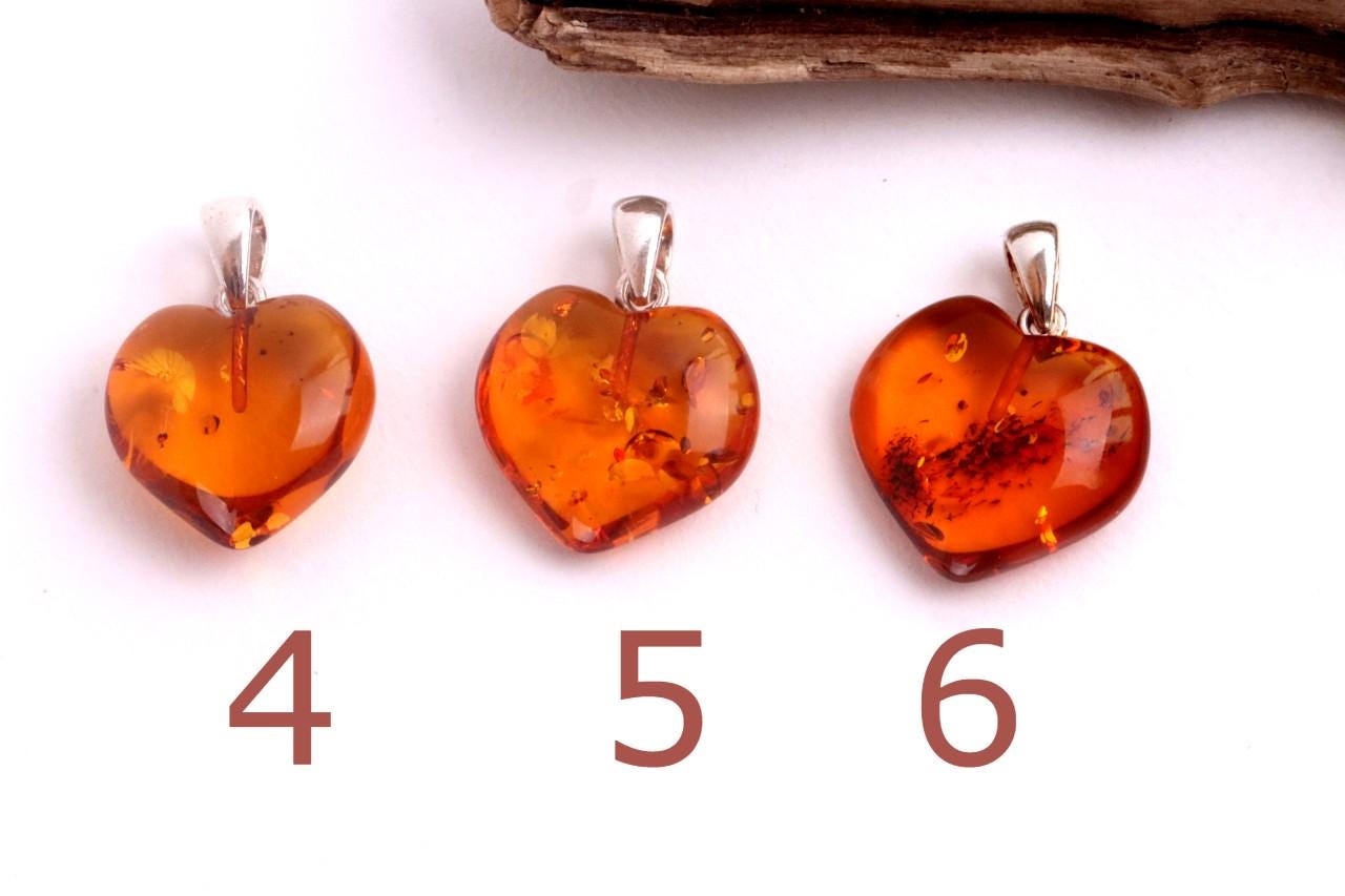 Orecchini In Ambra Baltica E Argento 925: Cuore In Ambra Cognac, Gioielli Naturali Donna - 3