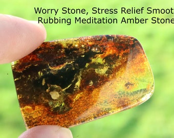 Worry Stone, Stress Relief Smooth Rubbing Meditation Stone, Wellness Gift & Card, Palm , Healing Energy Amber Gemstone, Only One Available