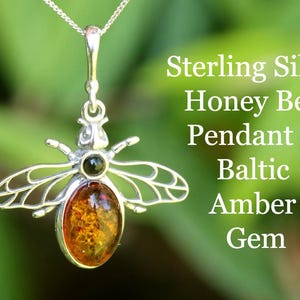 Sterling Silver Honey Bee Pendant – Baltic Amber Gem | Beekeeper & Nature Lover Gift | Cute Queen Bee Jewelry