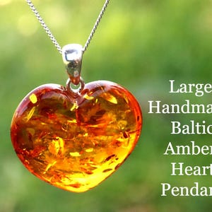 Baltic Amber Heart Pendant / Heart-Shaped Baltic Amber Pendant – Light Honey Gem on Sterling Silver Handcrafted Love Charm