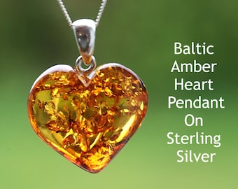 Heart-Shaped Baltic Amber Pendant – Light Honey Gem on 925 Sterling Silver | Handcrafted Love Charm Gift