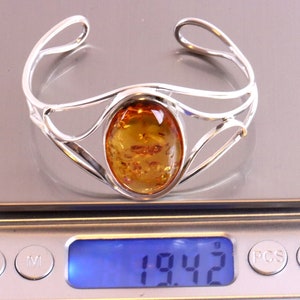 Silver Bangle Honey Amber Gemstone Adjustable Bangle / 925 Sterling Silver Bangle / Baltic Amber Handmade Gift / Amber Jewellery zdjęcie 9