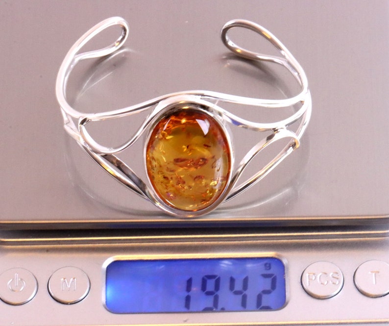 Silver Bangle Honey Amber Gemstone Adjustable Bangle / 925 Sterling Silver Bangle / Baltic Amber Handmade Gift / Amber Jewellery zdjęcie 9