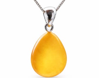 Amber Tear Drop Pendant on Sterling Silver | Dainty Pendant