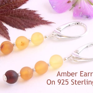 Baltic Amber Drop Earrings – Matte Finish | Handmade 925 Sterling Silver Dangles | Natural Amber Lever Back Earrings | Lightweight Gift