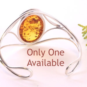 Silver Bangle Honey Amber Gemstone Adjustable Bangle / 925 Sterling Silver Bangle / Baltic Amber Handmade Gift / Amber Jewellery zdjęcie 6