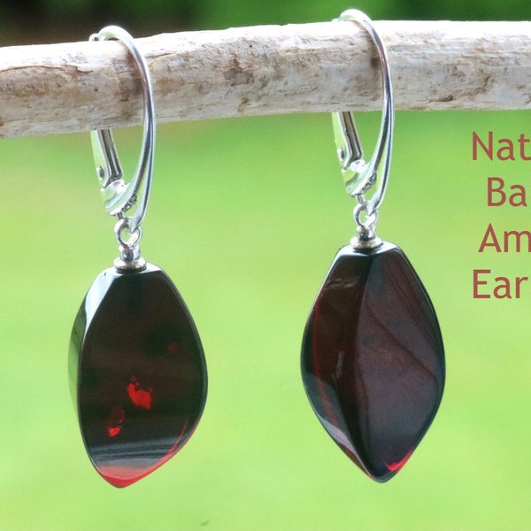 Cherry Teardrop Baltic Amber Earrings on 925 Silver / Natural Baltic Amber Earrings / Gemstone jewelry / Swing Lever back Earrings