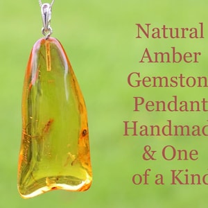Natural Amber Gemstone Pendant – Handmade & One of a Kind / Honey Baltic Amber | Sterling Silver Setting | Unique Artisan Jewelry